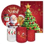 Kit 5 Peças Capa Redonda + Capa Retangular + Trio Capas Cilindros Sublimados Tema Natal 4610