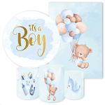 Kit Capa Painel Redondo + 2unid Capa Retangular + Trio Capas Cilindros Chá Revelação / Menino 