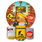 Capa Painel + Trio Capas Cilindros Sublimados Tema Construção 1199
