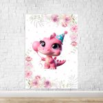 Capa Painel Retangular Sublimado Tema Festa Dino Baby Menina Rosa 2225