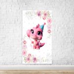 Capa Painel Retangular Sublimado Tema Festa Dino Baby Menina Rosa 2225