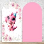 Capa Painel Romano Sublimado Tema Festa Dino Baby Menina Rosa 2225