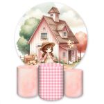 Capa Painel + Trio Capas Cilindros Sublimados Tema Fazendinha Menina Rosinha 4599