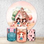 Capa Painel + Trio Capas Cilindros Sublimados Tema Fazendinha Rosa 2730