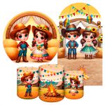 Kit 5 peças Capa Romano Veste Fácil+ Capa Redonda+ Trio Capas Cilindro Sublimados Tema Arraiá Festa Junina/ Julino 2196 