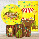 Kit 5 Peças Capa Redonda + Capa Retangular + Trio Capas Cilindros Sublimados Tema Festa Junina 2188