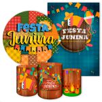 Kit 5 Peças Capa Redonda + Capa Retangular + Trio Capas Cilindros Sublimados Tema Festa Junina 2662