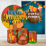Kit 5 Peças Capa Redonda + Capa Retangular + Trio Capas Cilindros Sublimados Tema Festa Junina 2662