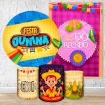 Kit 5 Peças Capa Redonda + Capa Retangular + Trio Capas Cilindros Sublimados Tema Festa Junina 2664