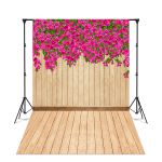 Fundo Fotográfico 3D Sublimado Parede Amadeirada com Flores 3