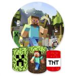 Kit Capa Painel Redondo + Trio Capas Cilindros Sublimados Tema Minecraft 4134