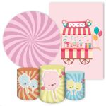 Kit 5 Peças Capa Redonda + Capa Retangular + Trio Capas Cilindros Sublimados Tema Doces 303