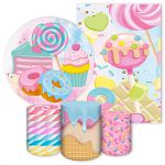 Kit 5 Peças Capa Redonda + Capa Retangular + Trio Capas Cilindros Sublimados Tema Doces 220