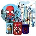 Kit 5 Peças Capa Redonda + Capa Retangular + Trio Capas Cilindros Sublimados Tema Homem Aranha 381