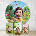Kit Capa Painel Redondo + Trio Capas Cilindros Sublimados Tema Branca De Neve 4620