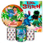 Kit 5 Peças Capa Redonda + Capa Retangular + Trio Capas Cilindros Sublimados Tema Lilo e Stitch 2593