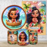 Kit 5 Peças Capa Redonda + Capa Retangular + Trio Capas Cilindros Sublimados Tema Moana 4055