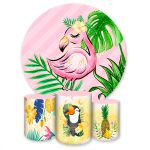 Capa Painel + Trio Capas Cilindros Sublimados Tema Flamingo 444