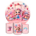 Capa Painel + Trio Capas Cilindros Sublimados Tema Jardim Cute Rosinha Loira 2218