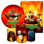 Kit 5 Peças Capa Redonda + Capa Retangular + Trio Capas Cilindros Sublimados Tema Kung Fu Panda