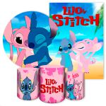 Kit 5 Peças Capa Redonda + Capa Retangular + Trio Capas Cilindros Sublimados Tema Lilo e Stitch