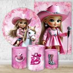 Kit 5 Peças Capa Redonda + Capa Retangular + Trio Capas Cilindros Sublimados Tema Barbie Boiadeira 4635