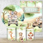 Kit 5 Peças Capa Redonda + Capa Retangular + Trio Capas Cilindros Sublimados Tema Safari 4641