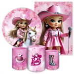 Kit 5 Peças Capa Redonda + Capa Retangular + Trio Capas Cilindros Sublimados Tema Barbie Boiadeira 4635