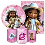 Kit 5 Peças Capa Redonda + Capa Retangular + Trio Capas Cilindros Sublimados Tema Barbie Boiadeira 4638