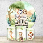 Kit Capa Painel Redondo + Trio Capas Cilindros Sublimados Tema Safari 4641