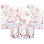 Kit Capa Painel Redondo + 2unid Capa Retangular + Trio Capas Cilindros Tema Borboleta 4106