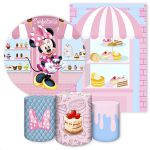Kit 5 Peças Capa Redonda + Capa Retangular + Trio Capas Cilindros Sublimados Tema Minnie 4108