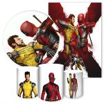 Kit 5 Peças Capa Redonda + Capa Retangular + Trio Capas Cilindros Sublimados Tema Deadpool 4109