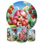 Kit Capa Painel Redondo + Trio Capas Cilindros Sublimados Tema Moranguinho 4628