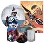 Kit 5 Peças Capa Redonda + Capa Retangular + Trio Capas Cilindros Sublimados Tema Capitão América 473