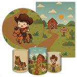 Kit 5 Peças Capa Redonda + Capa Retangular + Trio Capas Cilindros Sublimados Tema Cowboy Fazendeiro 474