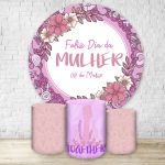 Kit Capa Painel Redondo + Trio Capas Cilindros Sublimados Tema Dia da Mulher 2734
