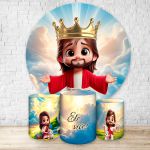 Kit Capa Painel Redondo + Trio Capas Cilindros Sublimados Tema Jesus 4648