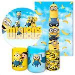 Kit 5 Peças Capa Redonda + Capa Retangular + Trio Capas Cilindros Sublimados Tema Minions 142