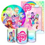 Kit 5 Peças Capa Redonda + Capa Retangular + Trio Capas Cilindros Sublimados Tema My Little Pony 2649