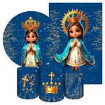 Kit 5 Peças Capa Redonda + Capa Retangular + Trio Capas Cilindros Sublimados Tema Religioso/Nossa Senhora cute 2070