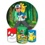 Capa Painel + Trio Capas Cilindros Sublimados Tema Pokemon 719