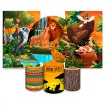 Kit Capa Painel Redondo + 2unid Capa Retangular + Trio Capas Cilindros Tema Rei Leão 01