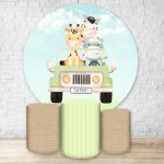 Capa Painel + Trio Capas Cilindros Sublimados Tema Safari / Infantil / Baby / Nuvem / Verde / Marrom / Menino / Animais 2132