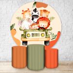 Capa Painel Redondo + Trio Capas Cilindros Sublimados Tema Safari / Infantil / Selva / Laranja / Animais / Tons Pasteis 2133
