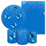 Kit 5 Peças Capa Redonda + Capa Retangular + Trio Capas Cilindros Sublimados Tema Borboleta / Glitter / Adulto / Mulher / Azul / Cinza 30