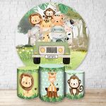 Capa Painel + Trio Capas Cilindros Sublimados Tema Safari / Infantil / Bichinhos / Selva / Floresta / Verde / Menino 357