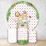 Capa Painel + Trio Capas Cilindros Sublimados Tema Safari / Baby / Infantil / Menina / Pontilhado Rosa / Flores 562