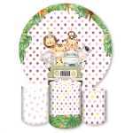 Capa Painel + Trio Capas Cilindros Sublimados Tema Safari / Baby / Infantil / Menina / Pontilhado Rosa / Flores 562