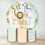 Capa Painel Redondo + Trio Capas Cilindros Sublimados Tema Safari / Baby / Infantil / Tons Pasteis 563